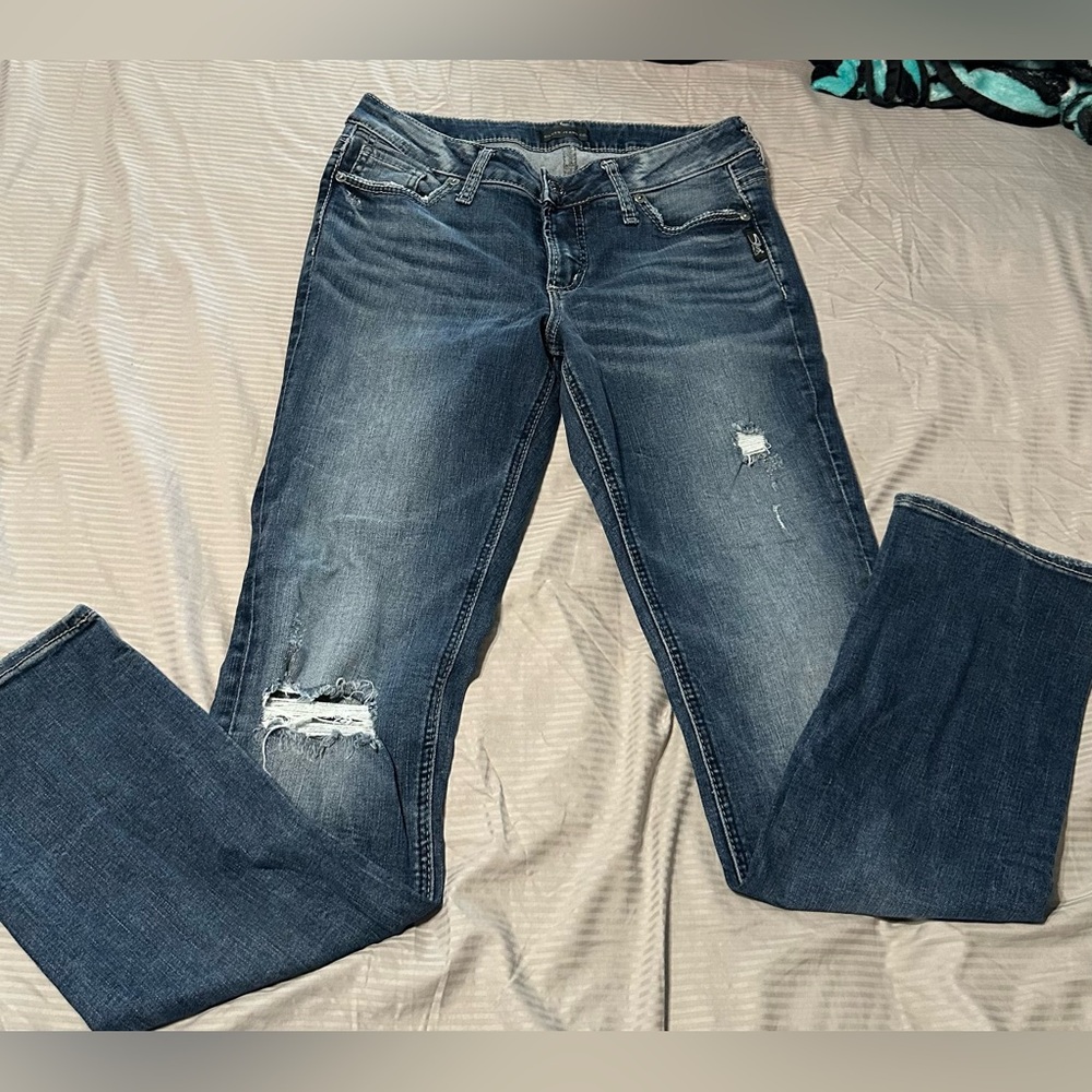 Distressed Silver Jeans W27/L42 Elyse Straight